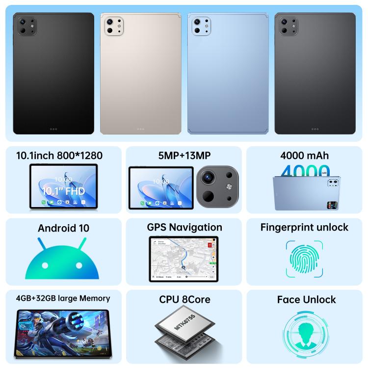 برو 13 جهاز لوحي 10.1 بوصة 4G LTE، 4GB+32GB، أندرويد 10 MTK6755 ثماني النواة، قابس المملكة المتحدة، قابس المملكة المتحدة