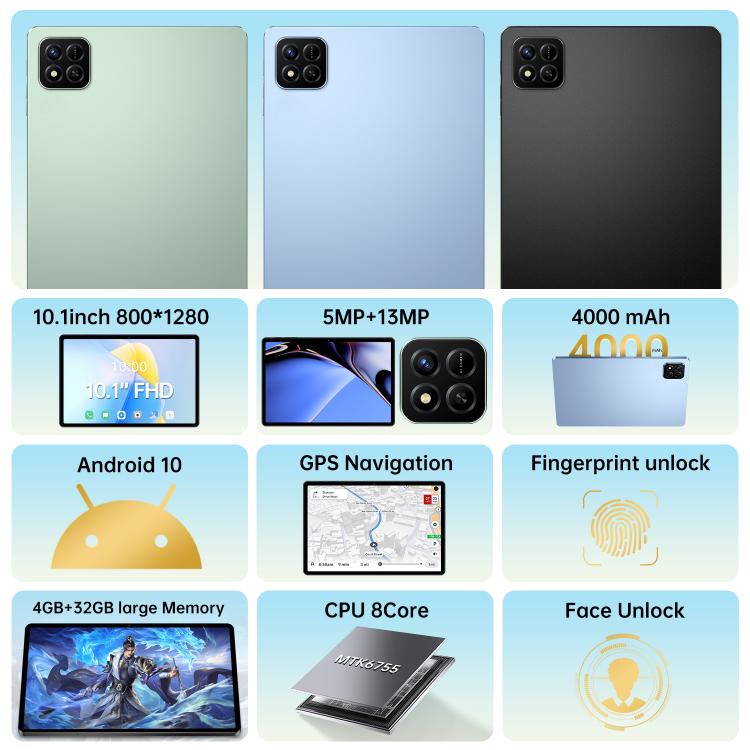 باد 7 برو جهاز لوحي 10.1 بوصة 4G LTE، 4GB+32GB، أندرويد 10 MTK6755 ثماني النواة، قابس الولايات المتحدة، قابس الولايات المتحدة