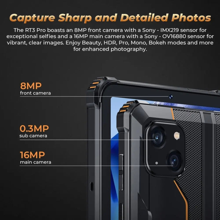 جهاز لوحي متين OUKITEL RT3 Pro 4G، مقاوم للماء والغبار IP68/IP69K، 4 جيجابايت + 128 جيجابايت، شاشة 8.0 بوصة، أندرويد 14، معالج MediaTek G81 ثماني النواة، يدعم شريحتي اتصال، قابس الاتحاد الأوروبي، RT3 Pro 4GB+128GB