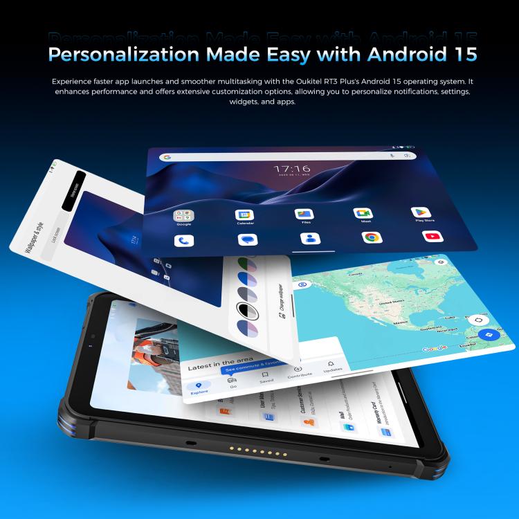 جهاز لوحي متين OUKITEL RT3 Plus بشبكة 4G، مقاوم للماء والغبار بمعايير IP68/IP69K، 4 جيجابايت + 128 جيجابايت، شاشة 8.0 بوصة، أندرويد 15، معالج MediaTek G81 ثماني النواة، يدعم شريحتي اتصال، قابس الاتحاد الأوروبي، RT3 Plus 4GB+128GB