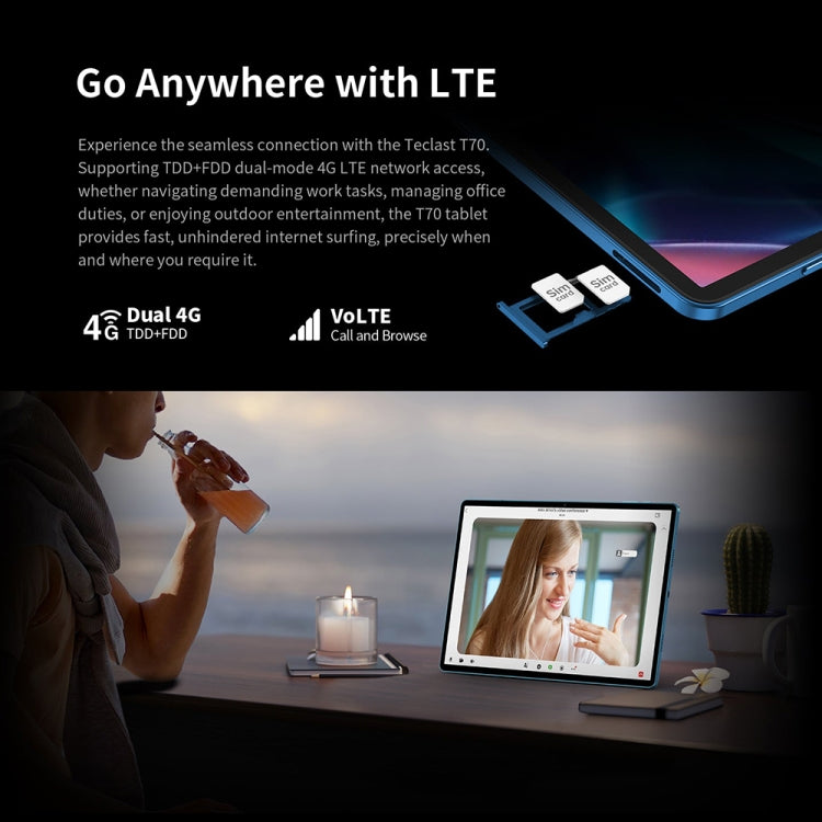 جهاز Teclast T70 اللوحي 4G LTE، 8GB+256GB، شاشة 14 بوصة أندرويد 14 مع معالج MediaTek Helio G99 ثماني النواة، يدعم شريحتي اتصال، T70