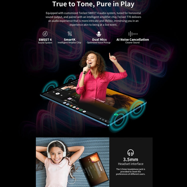 جهاز Teclast T70 اللوحي 4G LTE، 8GB+256GB، شاشة 14 بوصة أندرويد 14 مع معالج MediaTek Helio G99 ثماني النواة، يدعم شريحتي اتصال، T70