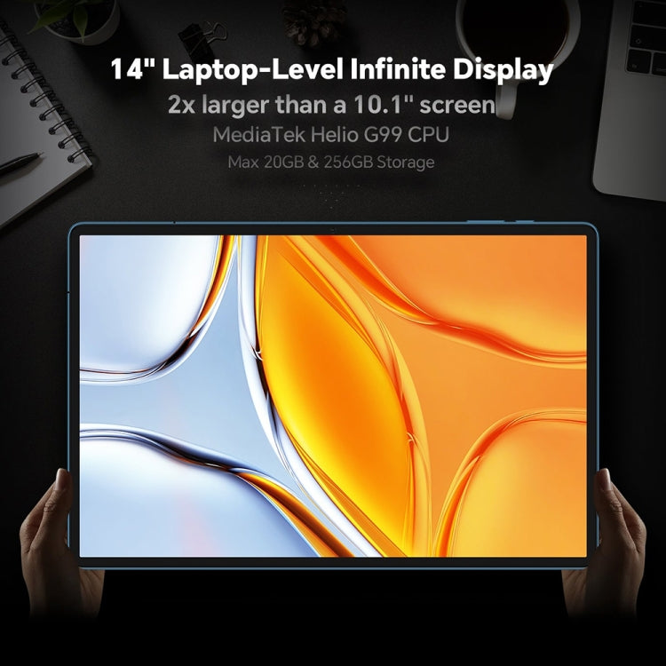 جهاز Teclast T70 اللوحي 4G LTE، 8GB+256GB، شاشة 14 بوصة أندرويد 14 مع معالج MediaTek Helio G99 ثماني النواة، يدعم شريحتي اتصال، T70