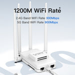 جسر لاسلكي VONETS VAR1200-H بسرعة 1200Mbps مع هوائيات خارجية مكرّر واي فاي ثنائي النطاق، مع 4 هوائيات + مجموعة محول تيار مستمر، VAR1200-H مع 4 هوائيات + مجموعة محول تيار مستمر