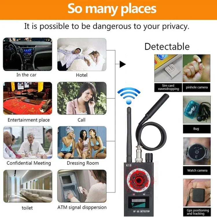 كاشف لاسلكي GPS مضاد للتصوير الخفي، كاشف إشارة لاسلكية، K18