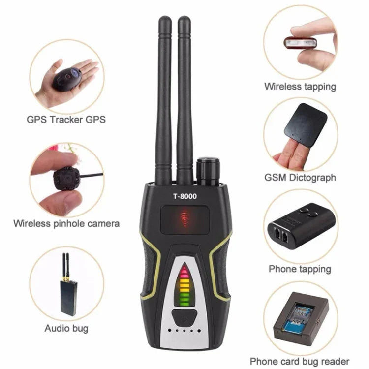 كاشف إشارة RF T-8000، كاشف صوت GSM، كاشف مسح GPS، T-8000 فضي