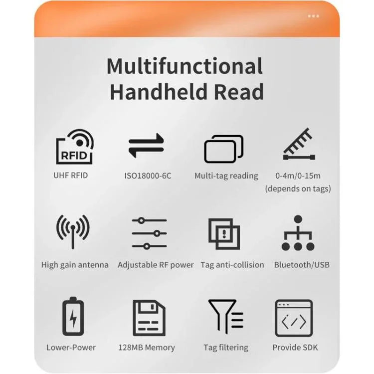 قارئ بلوتوث محمول يدوي بتقنية RFID UHF لمسافة طويلة، الطراز: قياسي + رأس 2D، قياسي + رأس 2D، قابس الاتحاد الأوروبي، قياسي + رأس 2D، قابس الولايات المتحدة، قياسي + رأس 2D، قابس المملكة المتحدة