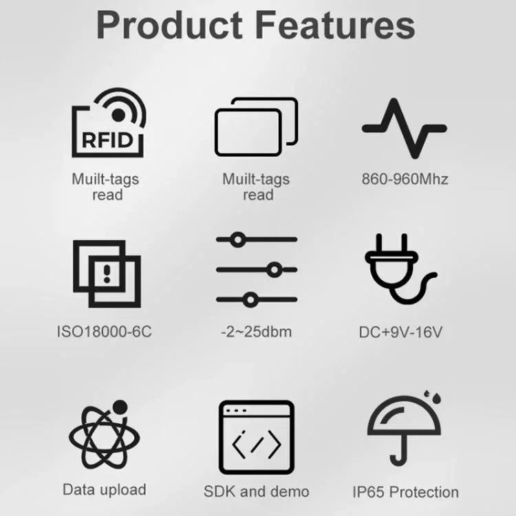 قارئ / كاتب RFID لتحديد العلامات الإلكترونية بتردد UHF مع هوائي 7dbi مدمج، النمط: منفذ RS232، منفذ RS232
