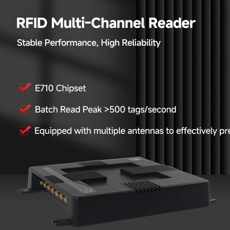 قارئ / كاتب RFID بأربعة قنوات مع وحدة Impinj E710، قارئ صناعي ثابت طويل المدى UHF لإدارة المستودعات، قارئ RFID بأربعة قنوات