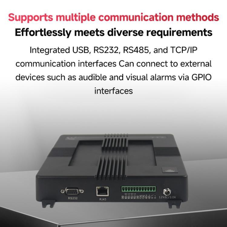 قارئ / كاتب RFID بأربعة قنوات مع وحدة Impinj E710، قارئ صناعي ثابت طويل المدى UHF لإدارة المستودعات، قارئ RFID بأربعة قنوات