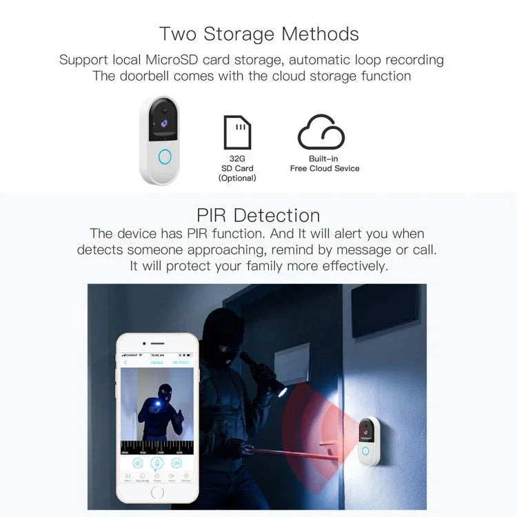 B50 720P Smart WiFi Video Visual Doorbell, Support Phone Remote Monitoring & Night Vision & SD Card - Trustpick
