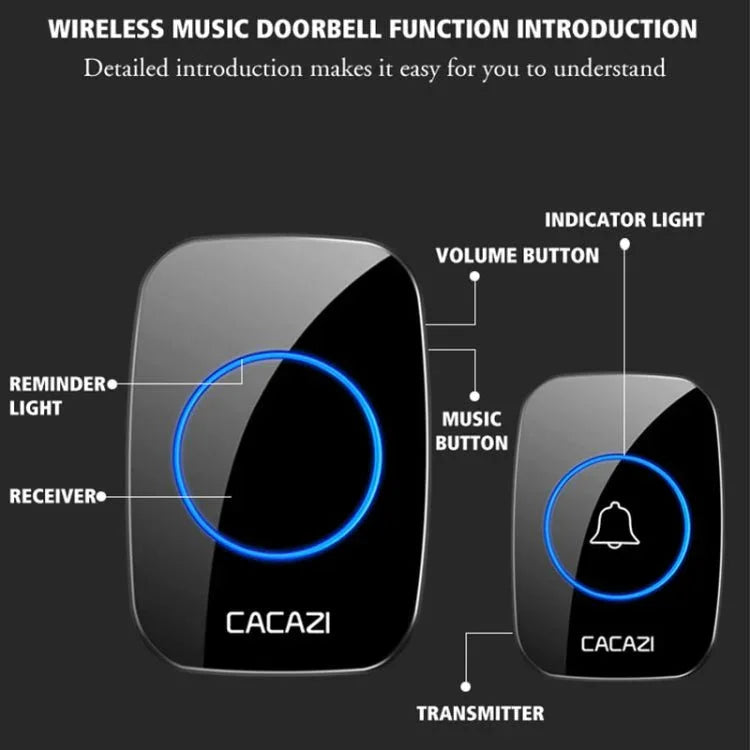 CACAZI A10DC 1 To 2 Battery Type Home Smart Waterproof Electronic Wireless Doorbell - Trustpick