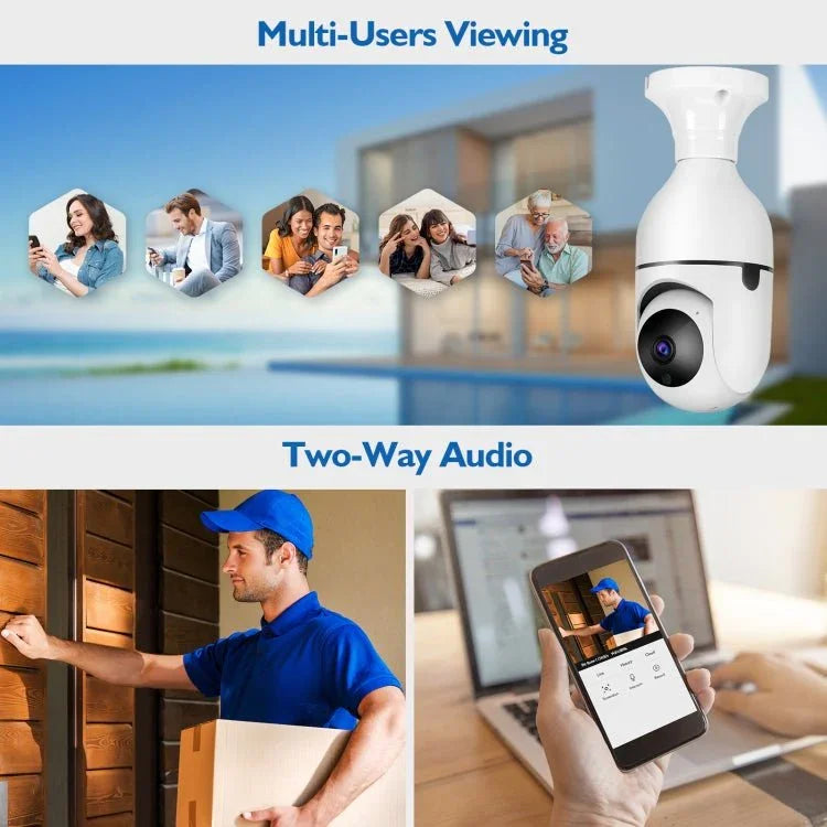 DP17 2.0 Million Pixels Dual Light Source Smart Dual - band WiFi 1080P HD Outdoor Network Light Bulb Camera, Support Infrared Night Vision & Two - way Audio & Motion Detection & TF Card - Trustpick