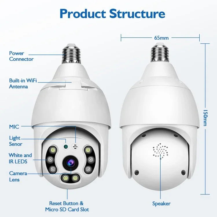 DP18 3.0MP Smart WiFi 1080P HD Outdoor Network Light Bulb Camera, Support Infrared Night Vision & Motion Detection & TF Card - Trustpick