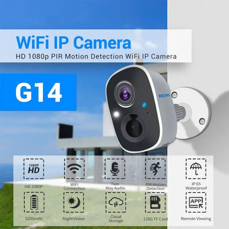 ESCAM G14 Rechargeable 1080P Full HD AI Recognition Infrared Night Vision WiFi Camera - Trustpick