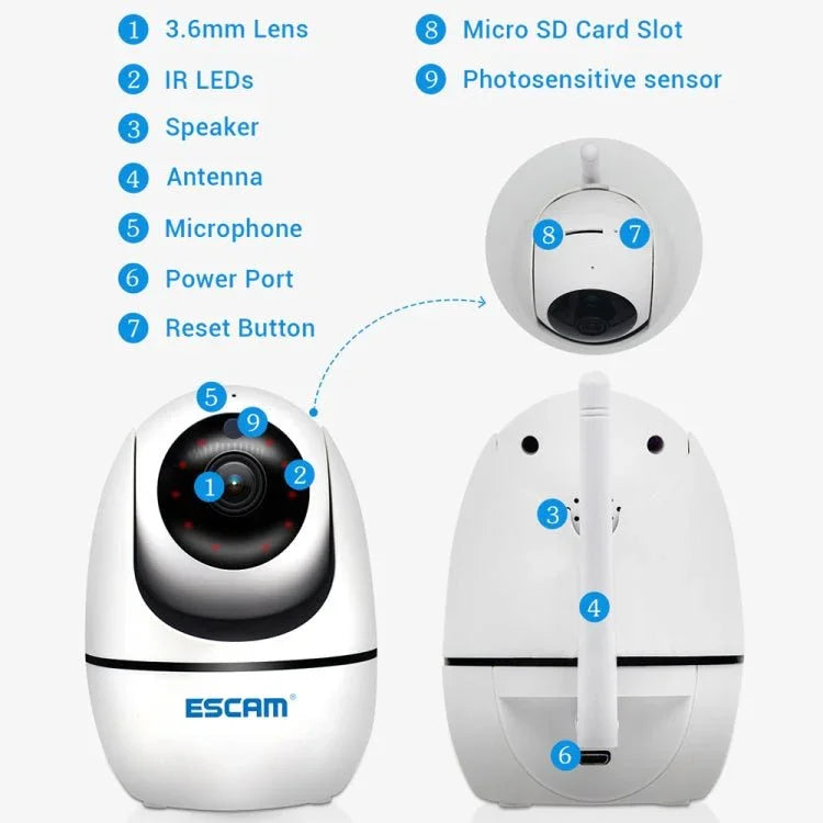 ESCAM PVR008 HD 1080P WiFi IP Camera, Support Motion Detection / Night Vision, IR Distance: 10m, AU Plug - Trustpick