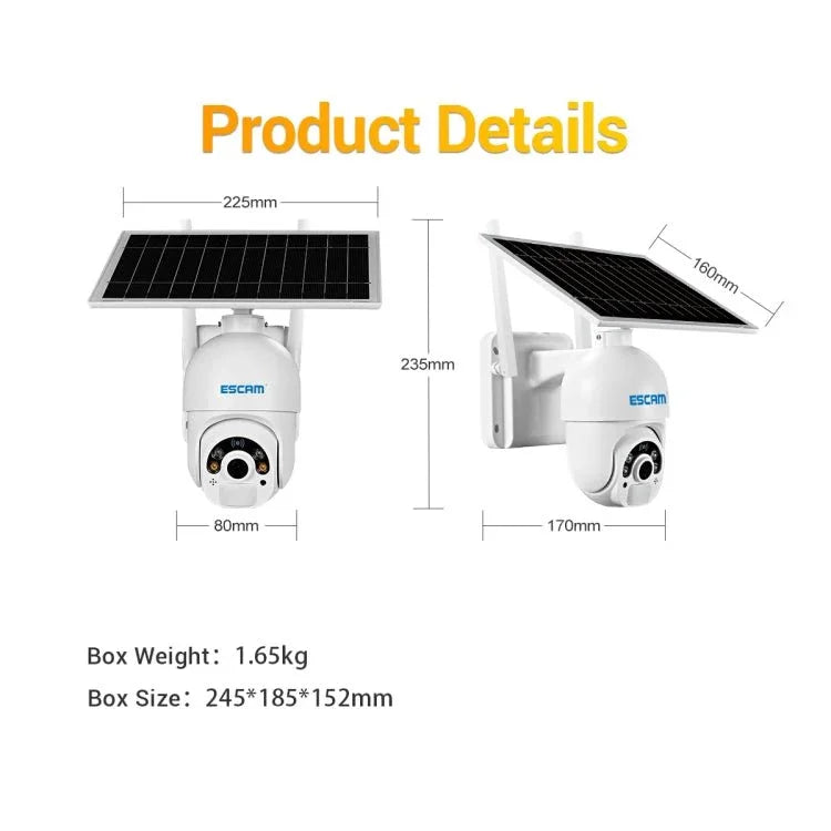 ESCAM QF450 HD 1080P 4G US Version Solar Powered IP Camera without Memory, Support Two - way Audio & PIR Motion Detection & Night Vision & TF Card - Trustpick