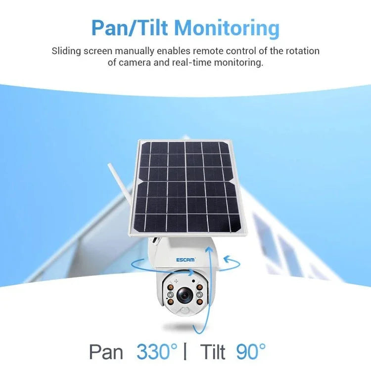 ESCAM QF480 EU Version HD 1080P IP66 Waterproof 4G Solar Panel PT IP Camera with Battery, Support Night Vision / Motion Detection / TF Card / Two Way Audio - Trustpick