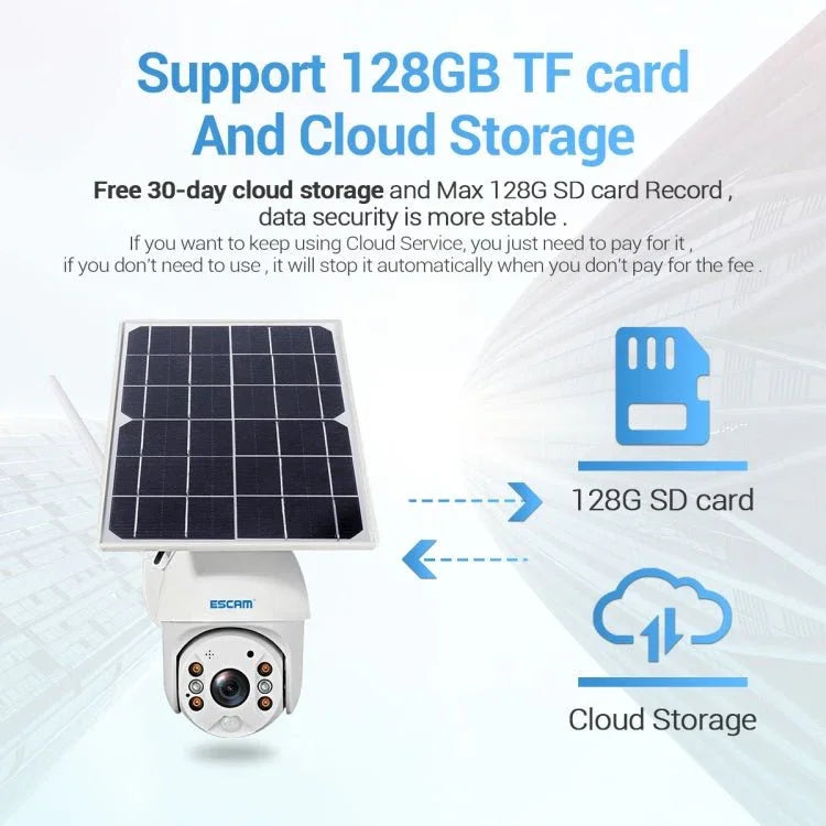 ESCAM QF480 EU Version HD 1080P IP66 Waterproof 4G Solar Panel PT IP Camera without Battery, Support Night Vision / Motion Detection / TF Card / Two Way Audio - Trustpick