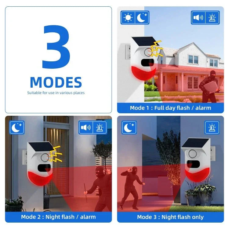Infrared Motion Detector Solar Outdoor PIR Wireless Strobe Siren Detector Sound Alarm - Trustpick