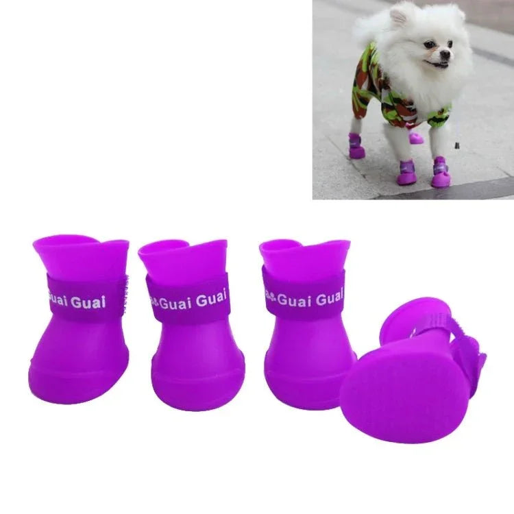 Lovely Pet Dog Shoes Puppy Candy Color Rubber Boots Waterproof Rain Shoes, S, Size: 4.3 x 3.3cm - Trustpick