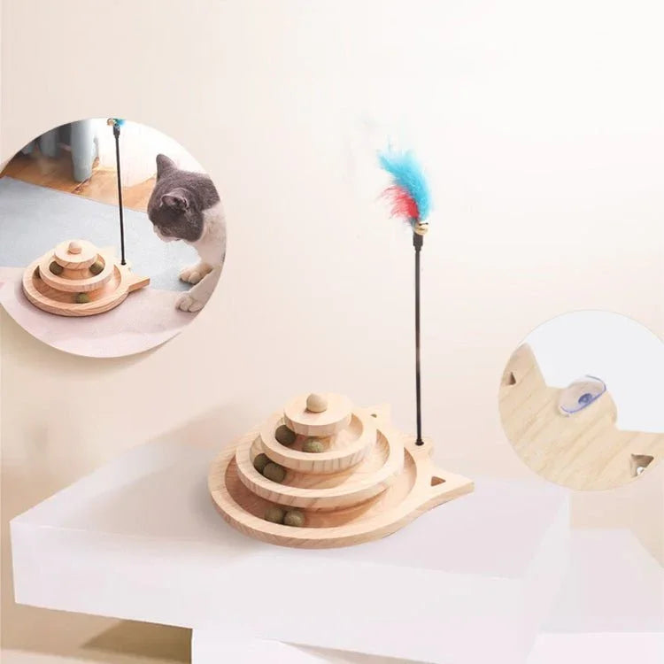 MZP01 Solid Wood Turntable Cat Toys Durable Funny Cat Stick Scratcher, Specification: - Trustpick