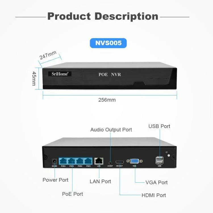 SriHome NVS005 - POE065 5MP HD 4 - CH POE Camera Network Video Recorder Kit - Trustpick
