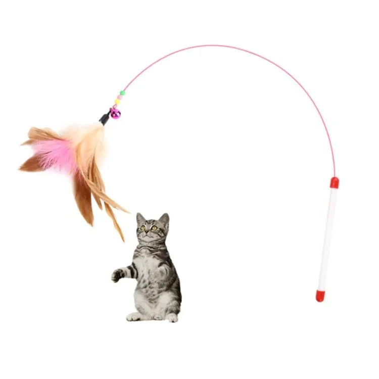 Wire Funny Cat Stick With Bell Cat Toy, Style: Feather - Trustpick